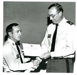 Major Sergeant McCarry and Lieutenant Colonel Taylor Posing with Award (Part of the NMU Historic Photographs Collection)