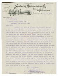 Letter to F.W. O'Neil (Champion Copper Company) from Bruno Nordberg (Nordberg Manufacturing Company)