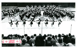 Marching Band and Cheerleaders Performing at Basketball Game (Part of the NMU Historic Photographs Collection)