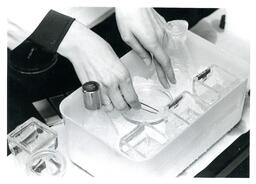 Closeup of Hands Using Tweezers in Ice Bath (Part of the NMU Historic Photographs Collection)