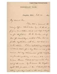 Lucius Lee Hubbard to Fannie Hubbard, 1893-02-20