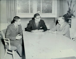 Presidental Committees Central Michigan University--Dennis George, Dr. Hinden, Dr. Anspuch: Dennis George, Dr. Hinden, and Dr. Anspuch Sitting at Table