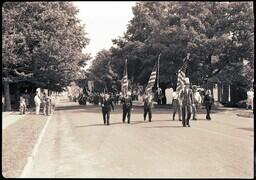 (127-011) Uncle Sam and Color Guard in Ontonagon 1944 Fourth of July Parade (1 of 2)