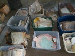 Closeup of Water Damaged Painesdale Mine and Shaft Documents inside Block Building (2 of 3)