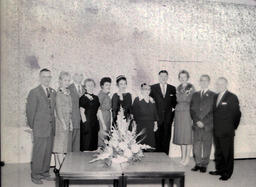 West Hall Dedication Fall 1960: Five Men, Six Women Standing Posed