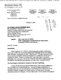 Federal Energy Regulatory Commission Independent Consultants Review Panel Report, Comments of MWH Americas, Inc. Correspondence