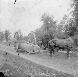 Using big wheels to pull logs