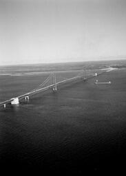 Aerial view of Mackinac Bridge, Fall 1957 (2 of 2)