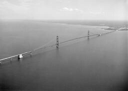 Aerial View of Mackinac Bridge, Late Summer 1957