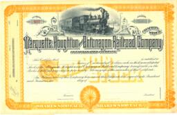 Marquette, Houghton, and Ontonagon Railroad Common Stock Certificate