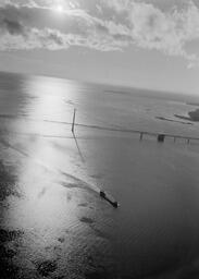 Aerial View of Mackinac Bridge, 1958