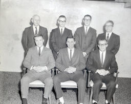 Blue Key Fraternity Installation and Initiation 1961, 1962: Four Standing, Three Sitting Posed Photo