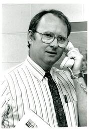 Headshot of Unknown Man Speaking on Phone (Part of the NMU Historic Photographs Collection)