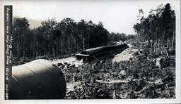 Construction of the Victoria Dam Wood Stave Pipeline Looking West from Bridge