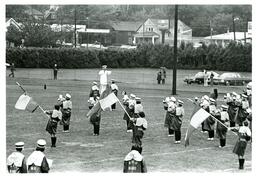 Marching Band Practicing in Rain Coats (Part of the NMU Historic Photographs Collection)