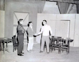 Masquers--"Enemy of the People" 1959: Three Men on Stage, Two Shaking Hands