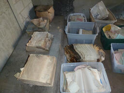 Closeup of Water Damaged Painesdale Mine and Shaft Documents inside Block Building (3 of 3)