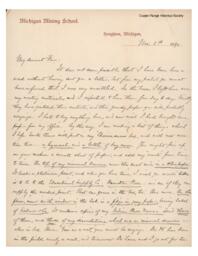 Lucius Lee Hubbard to Fannie Hubbard, 1891-11-08