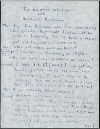 Bernhardt Rundman Oral History Transcript, undated