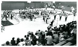 Marching Band Giving Indoor Concert on Basketball Court (Part of the NMU Historic Photographs Collection)