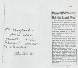 Margaret McPheeters newspaper article, undated