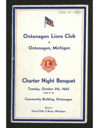 Ontonagon Lions Club Charter Night Banquet Program, 1943