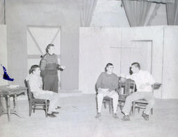 (622-04) Masquers--"Enemy of the People" 1959: Three Men Sitting and One Man Standing on Stage