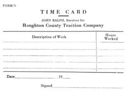 Houghton County Traction Company Time Card (1 of 2)