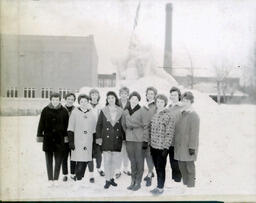 All-Events Weekend--Snow Sculpture 1961: Group of Women Standing in Front of Snow Sculpture