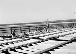 Concrete forms on deck of Mackinac Bridge