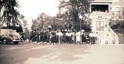 (005-006) Shriners and Children Standing in front of Building