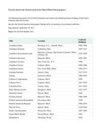 Finnish American Heritage Center Microfilmed Newspaper Index