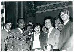 Group of Professors and Students at Podium (Part of the NMU Historic Photographs Collection)