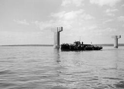 Boat taking workers to Mackinac Bridge (1 of 2)