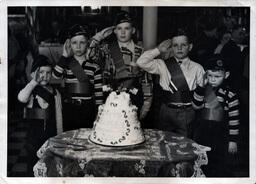 Boys with American Legion Caps Saluting