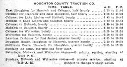 Houghton County Traction Company Timetable