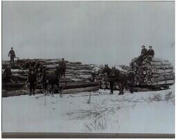 Men Hauling Logs with Horses