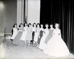 Queen Candidates--All-Events Weekend Feb. 23-25, 1961: Ten Women in Dresses on Stage