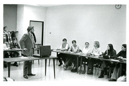 Professor Speaking in front of Class (Part of the NMU Historic Photographs Collection)