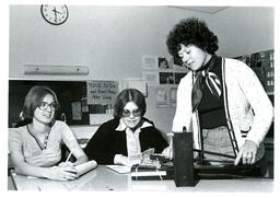 Three Women in Classroom (Part of the NMU Historic Photographs Collection)