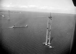 Aerial view of Mackinac Bridge before cables (2 of 3)