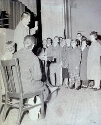 (622-01) Masquers--"Enemy of the People" 1959: Crowd of People Looking at Man Speaking