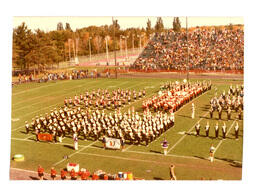 Newberry, Gladstone, Marquette, Northern, and Other Marching Bands Playing Together (Part of the NMU Historic Photographs Collection)