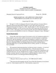 Marquette Hydroelectric Project Order Modifying and Approving Operations Monitoring Plan