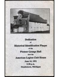 Dedication of Historical Identification Plaque of the Pioneer Grange Hall program